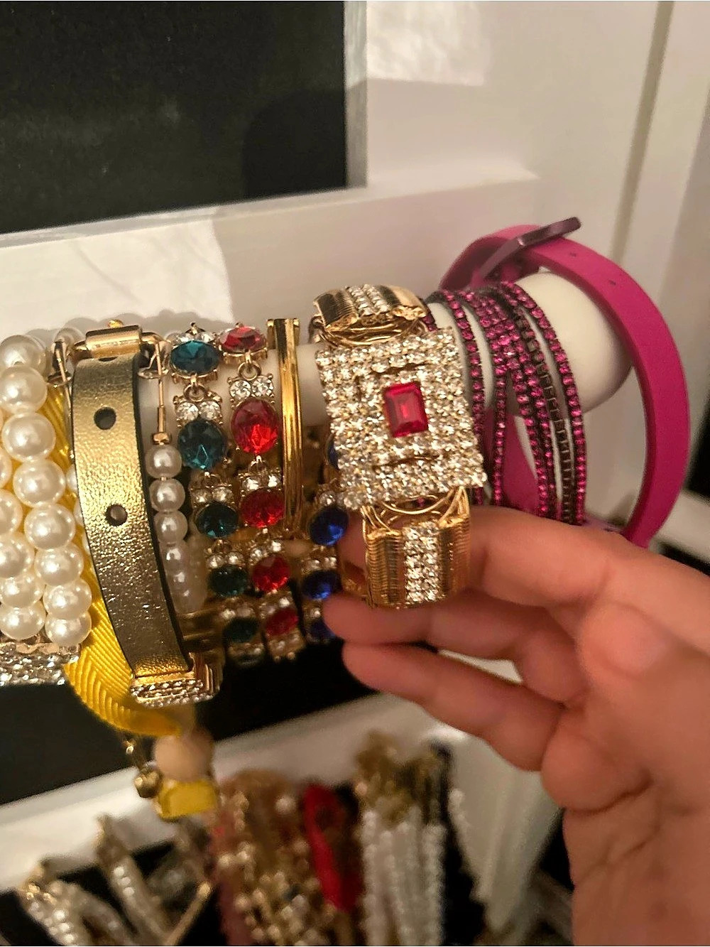 Embellished Bracelet Set in Gold & Pink